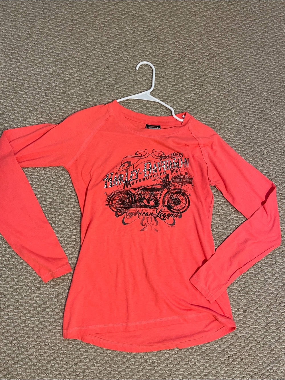 Harley-Davidson Coral/Black Motorcycle Graphic Long Sleeve Shirt